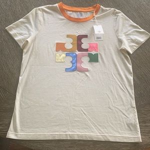 Never worn Med. Tory Burch color block logo shirt
